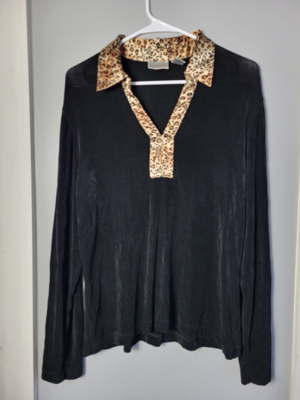 Chico's Black Top with Leopard Trim